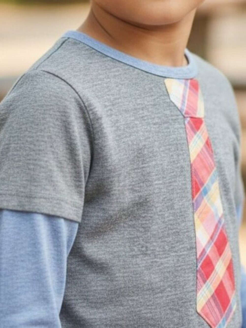 MILLION POLKADOTS Plaid Tie Applique Tee Boys 8 Twofer Long Sleeve Layered